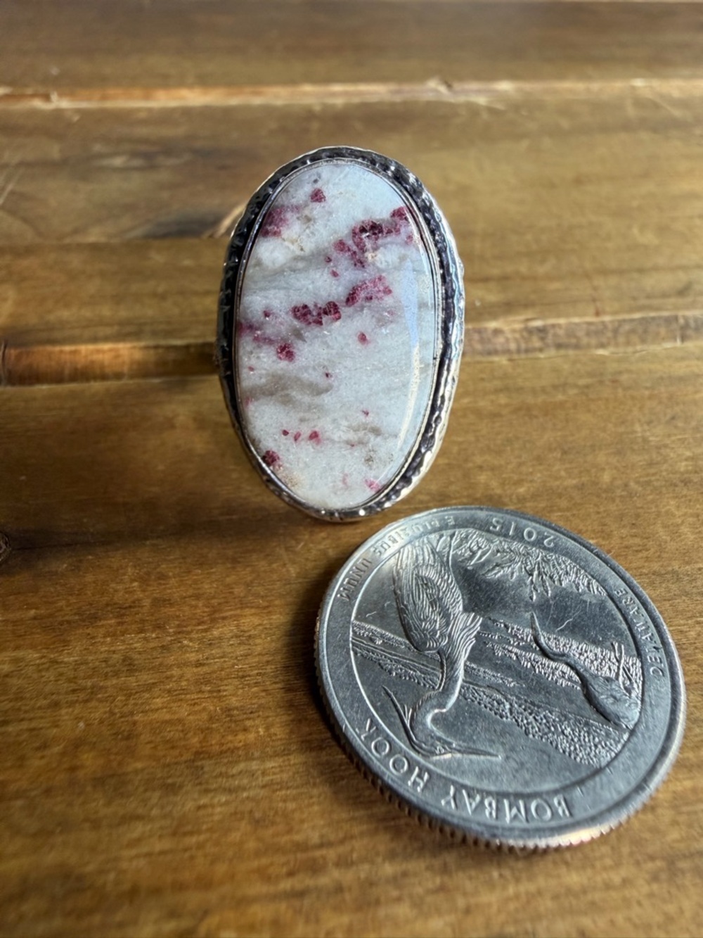 Boho Vintage Women Jewelry Cinnabrite Gemstone Ring Size 7 Adjustable Silver 925 - Picture 5 of 5